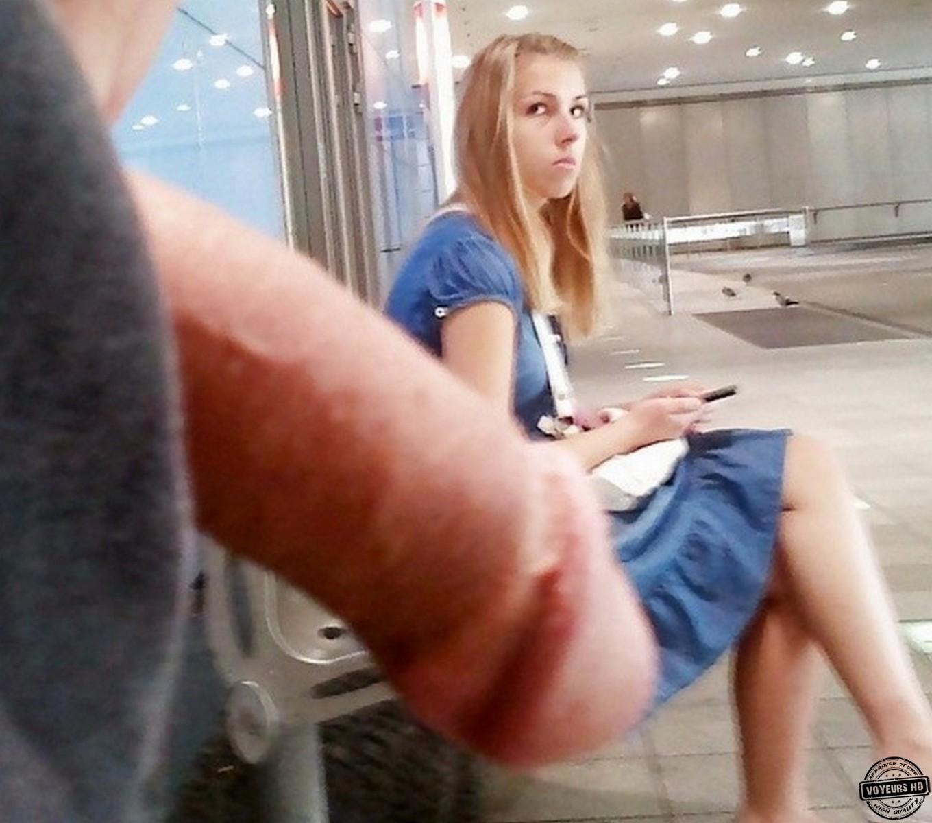 Woman shocked by my hard dick flash in public