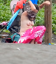 Beach exhibitionism mom