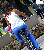 Sexy biker with blue leggins