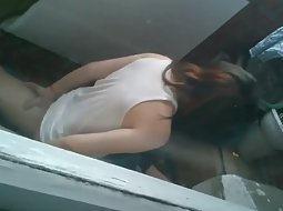 Teenage balcony fuck got spied