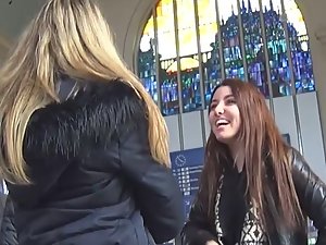 Serious blonde and hysterical brunette teen