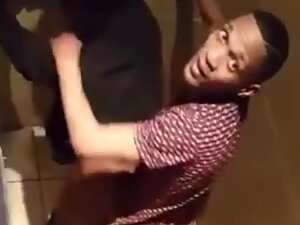 Black guy almost falls during sex because of voyeur