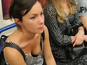 Pretty tits of a chatty girl in the train