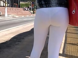 Transparent pants at the bus stop
