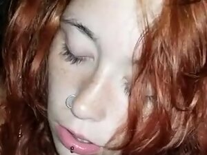 Freckled girl sucks and fucks and swallows cum