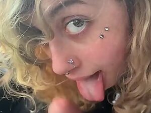 Unique girl with piercings sucks and rides dick in the car