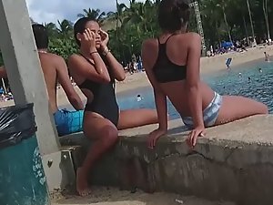 Gorgeous tanned teens by the beach