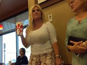 Blonde milf got biggest boobs ever