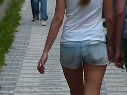 Hot girl in denim shorts