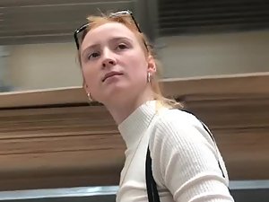 Hot upskirt and temper tantrum of a sexy ginger girl
