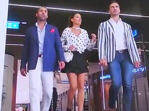 Upskirt of a posh businesswoman with bodyguards