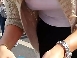 Nicely tanned big hanging boobs