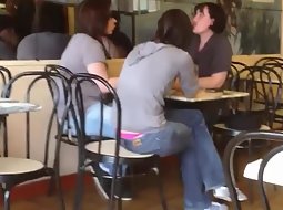 Nice pink thong in the coffee bar