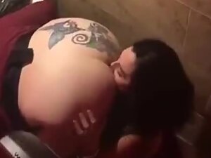 Lesbian girl busted while eating ass in the public toilet