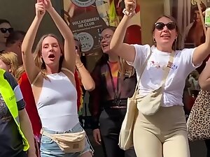 Hard nipples of a hottie with a protest sign