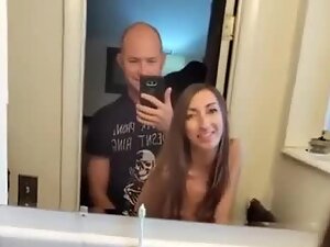 Sex selfie with skinny girlfriend in front of mirror