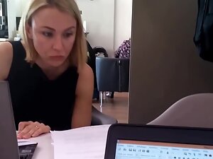 Sexy coworker from above and below the table