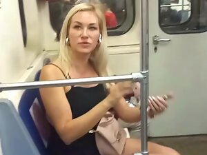 Upskirt of blonde bimbo spotted on the train