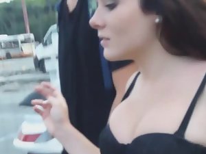 Spoiled brat pushed her tits up high