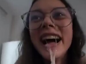Getting his cum in her mouth makes her proud and happy