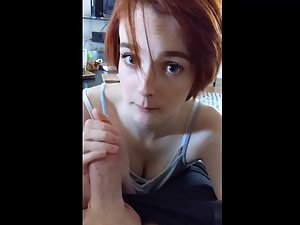 Redhead tomboy sucks dick and gets cum on face