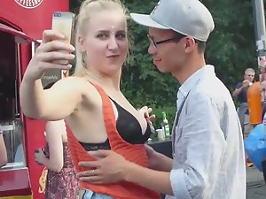 Party girl makes selfie with a horny boy