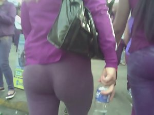 Thong pantyline through sexy tights