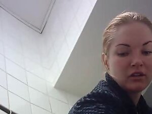 Thick blonde's naked butt caught by hidden cam in toilet