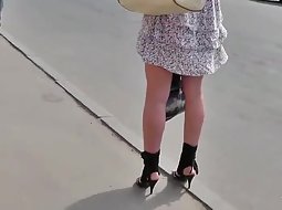 Upskirt of a blonde in high heels