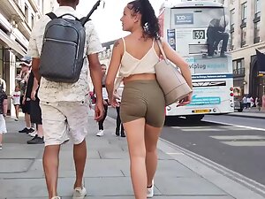 Spunky girl in shorts looks hot when she walks