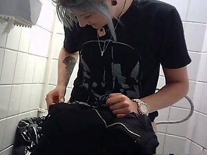 Spying on punk girl's pussy and new tattoo