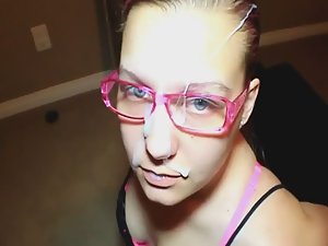 Fuck her like a bitch and cum on glasses