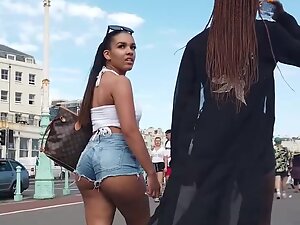 Shorty flaunts her bubbly butt in cutoff shorts