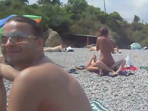 Middle finger for friends while fucking a hot girl on beach