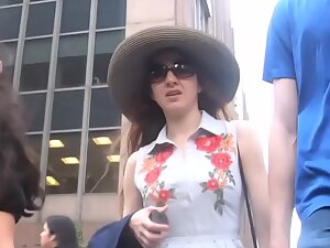 Yummy ass and a thong in upskirt of a specifically fashionable girl