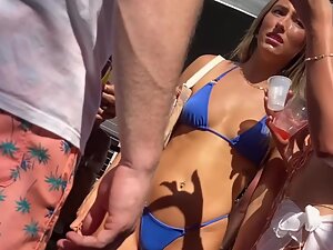 Epic ass in blue bikini at a pool party