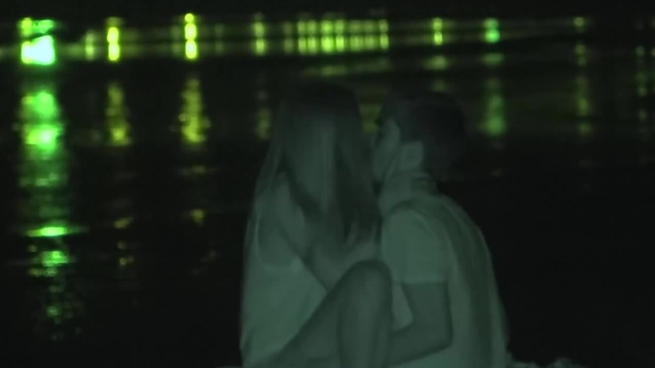 Voyeur caught teens having wild beach sex at night