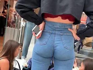 Jeans crawling inside teen girl's ass crack