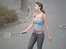 Young neighbour plays badminton