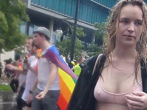 Party girl's tits got wet in the rain