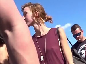 Party girl subtly shows her tiny ass and perky tits