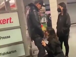 Blowjob in front of everybody at train station