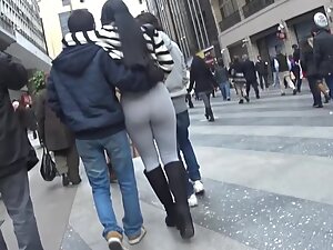 Casual guy walks with ultra hot girlfriend