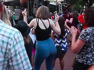Tall girl dances and her big ass follows the lead