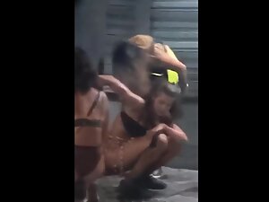 Peeping on party girls pissing near city center