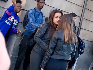 Sexy girl hanging out with black boys