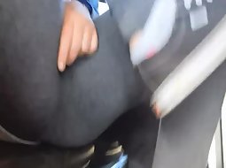 Teen girl rubs her pussy in a bus