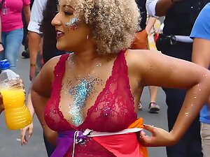 Glitter all over exposed tits in public