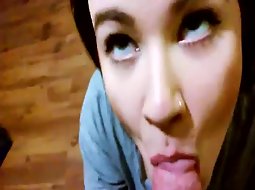 She drools while giving a hot blowjob