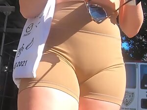 Phat pussy mound in tight beige shorts